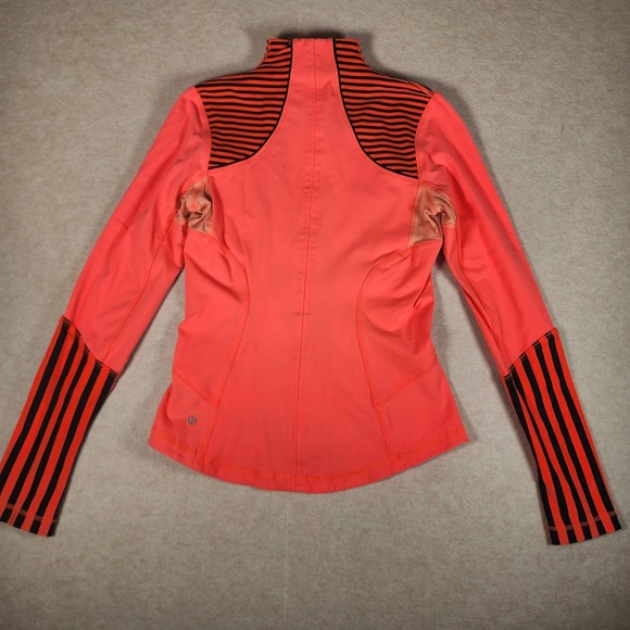 Lululemon Striped Coral Pink Define Full Zip Jacket Thumbholes Size 8 Athleisure - Picture 10 of 14